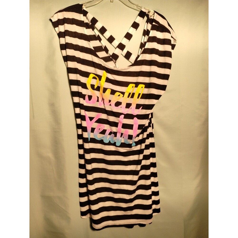 Striped "Shell Yeah!" Graphic Dress – Black & White Beach Cover-Up